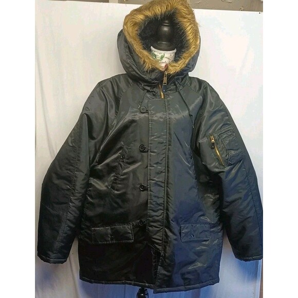 Army Navy Sateen Snow Parka 2XL Full Zip Fur Trim Hood Pockets Heavy Winter Snow - Picture 3 of 11